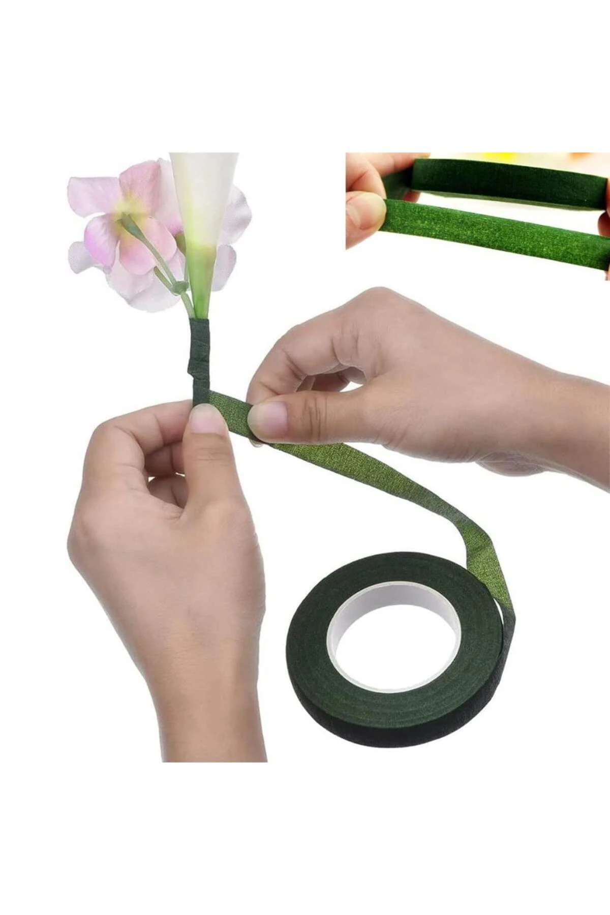 Çiçekçi Bandı 40 metre Yeşil Renk Yapay Çiçek Latex Köpük Çiçek Sapı Sarma Yeşil Bant