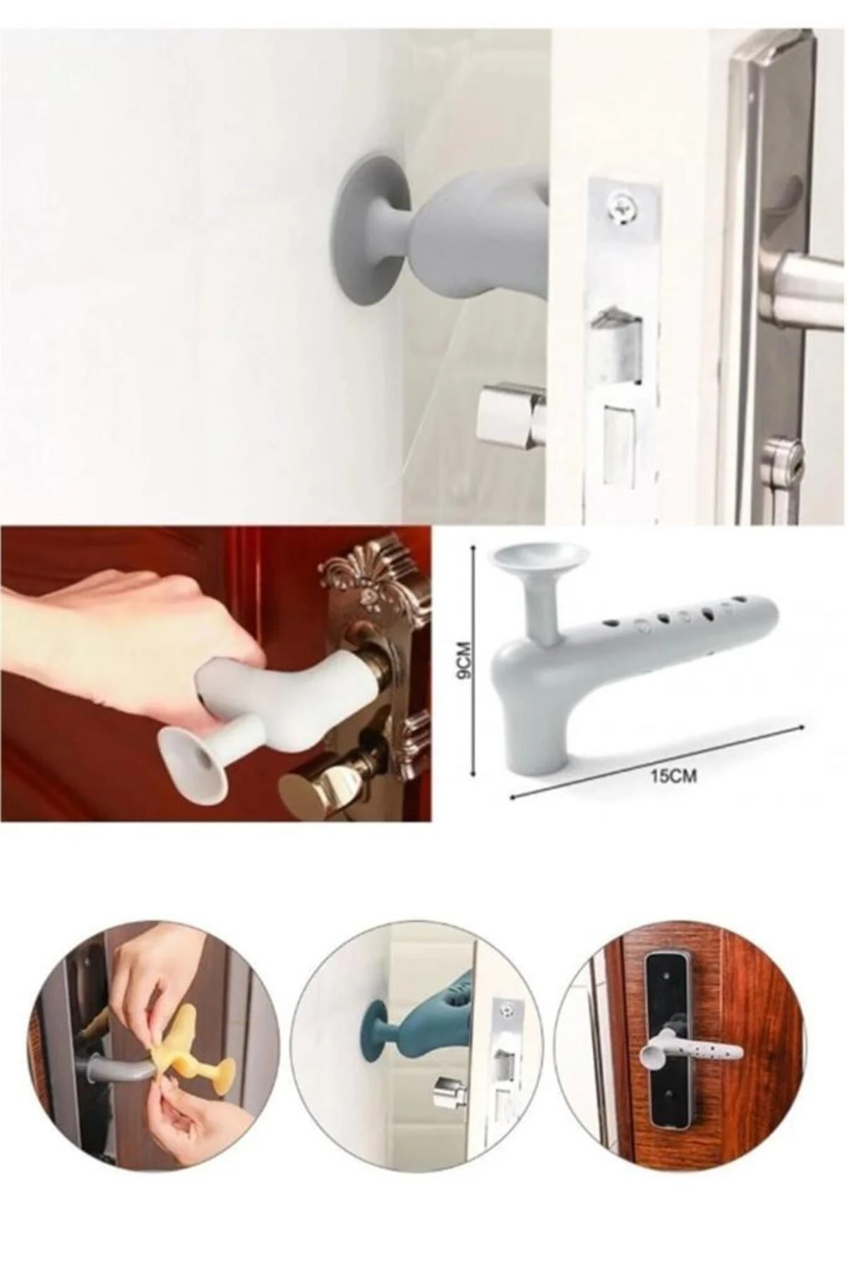 2 Adet Gri Renk Silikon Kapı Kolu Stoperi Pencere Tutucu Stoper Duvar Koruyucu