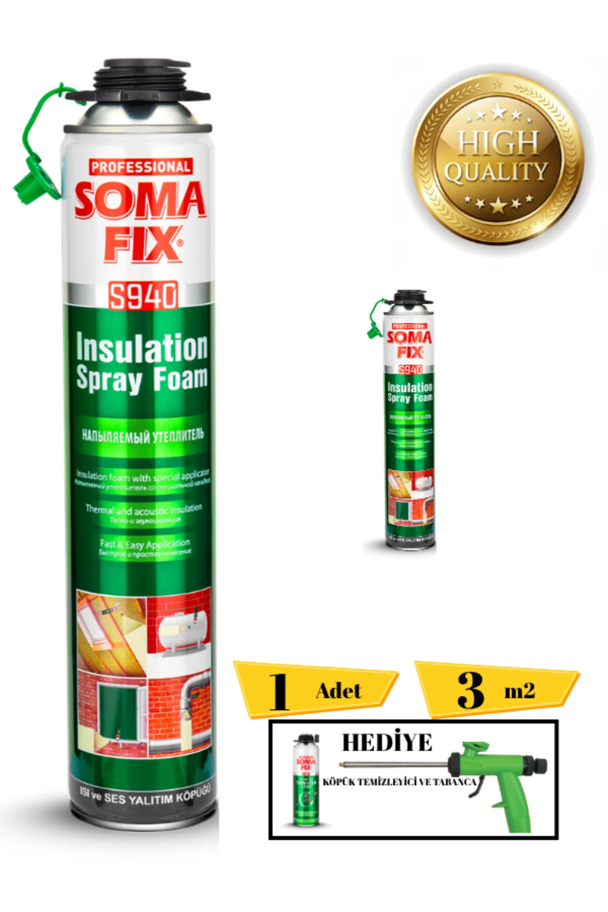 Poliüretan Termal Isı Ve Ses Yalıtım Sprey Köpük ( Tabanca Ve Temizleyici Hediyeli)