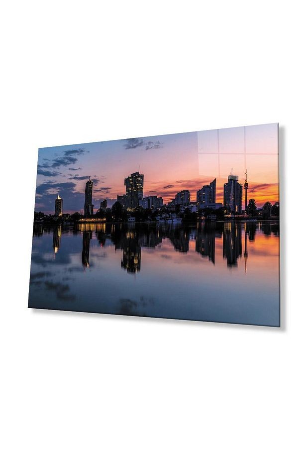 Gün Batımı Şehir Manzarası Cam Tablo 4mm Dayanıklı Temperli Cam Sunset City View Glass Wall Art