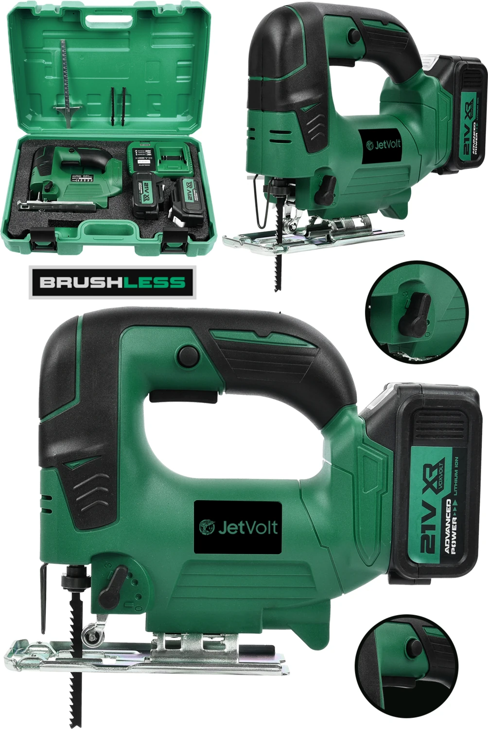 Profesyonel 21V 3.0AH 10 Pilli Metal Şanzıman Dekupaj Testere - Yeşil