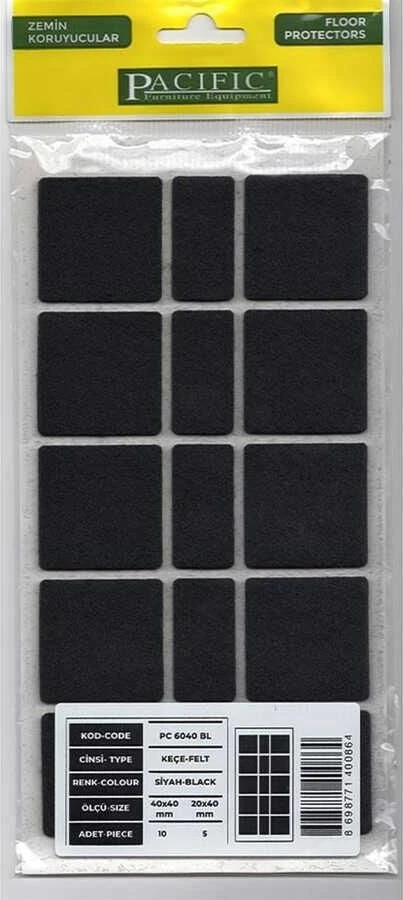 çınar ticaret pacific 6040 bl yapışkanlı keçe 40 mm x 40 mm siyah