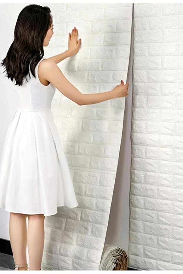 Tek Parça Bütün 70cmx500cm 1 Adet Krem Yapışkanlı Kesilebilir Silinebilir D Duvar Kağıdı Paneli