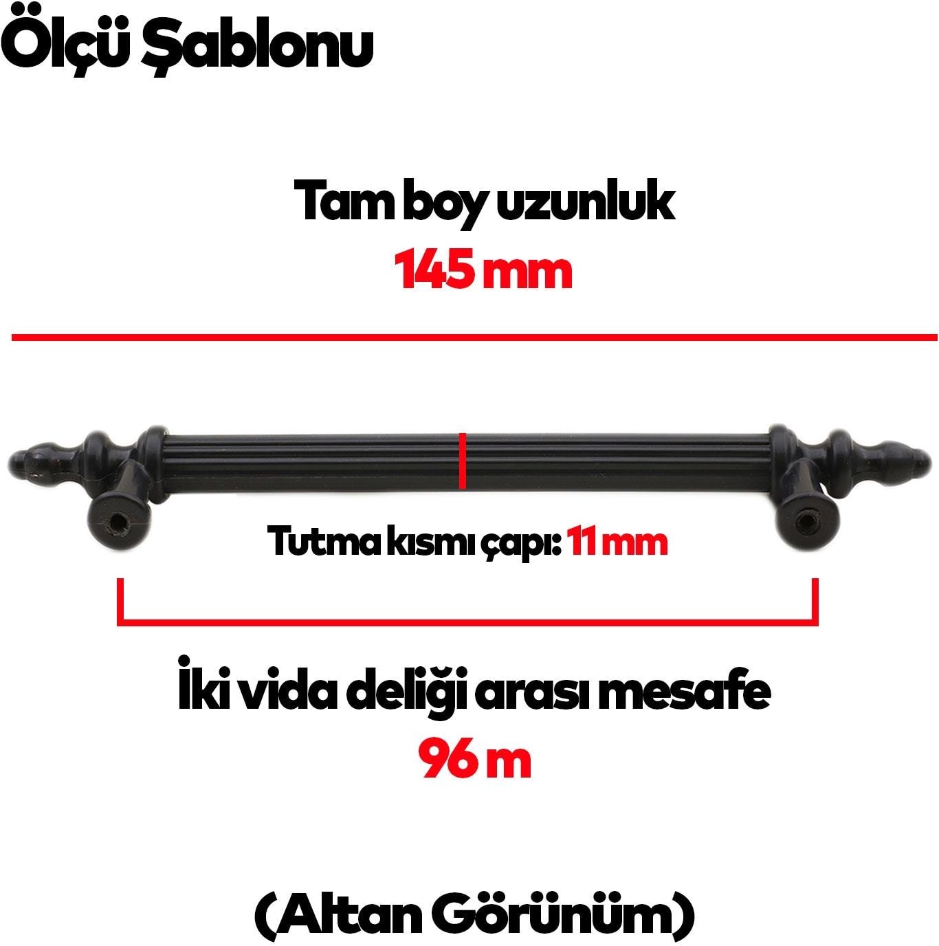 Polavit Çekmece Mutfak Dolap Kapak Kulpu Kulbu 96 mm Siyah Sert Plastik Kulpları 5 Adet