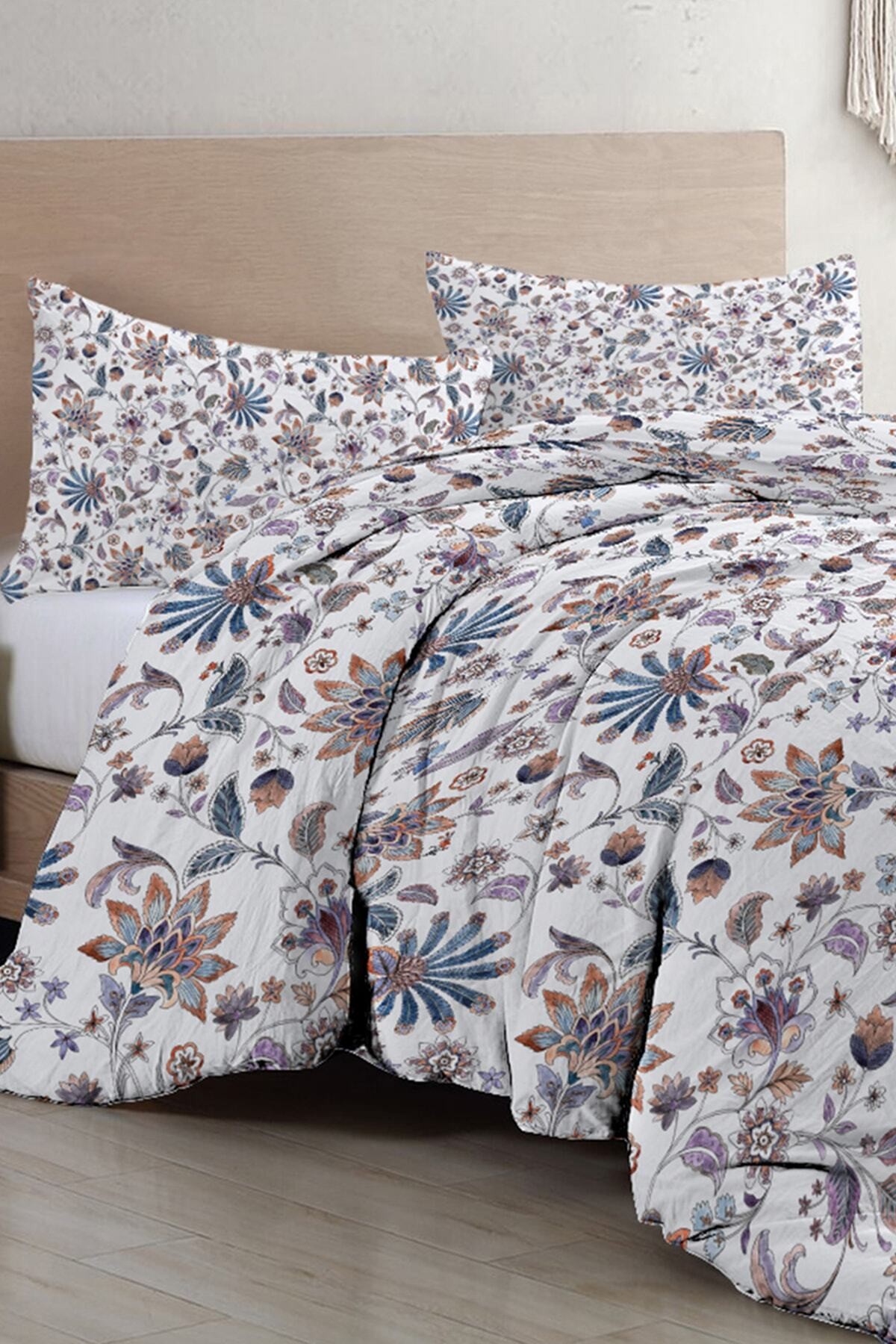 Kıng Sıze Elegant Floral Luxury Çift Kişilik Pamuk Saten Nevresim Takımı 220x240cm