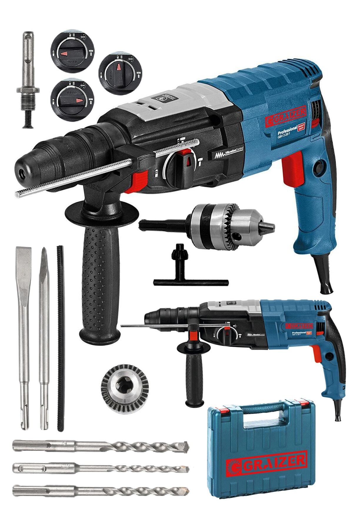 Alman 3000 Watt Kırıcı Delici Sjs Metal Dişli Şanzuman Hilti Darbeli Matkap ve 5 Uç 2-2mm Gri