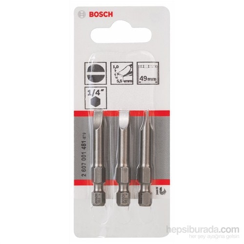 BOSCH - 3'Lü Paket - Ekstra Sert Seri Vidalama Ucu - S 1,0X5,5, 49 Mm