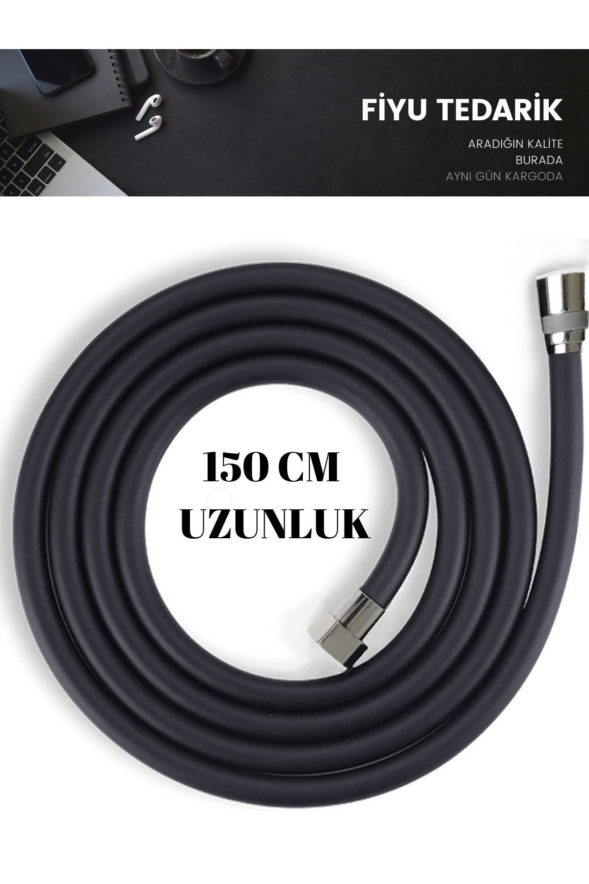 Siyah Pvc Duş Hortumu 150 Cm Esnek Ve Patlamaya Dayanıklı - 5 Yıl Garantili %100 Yerli Üretim