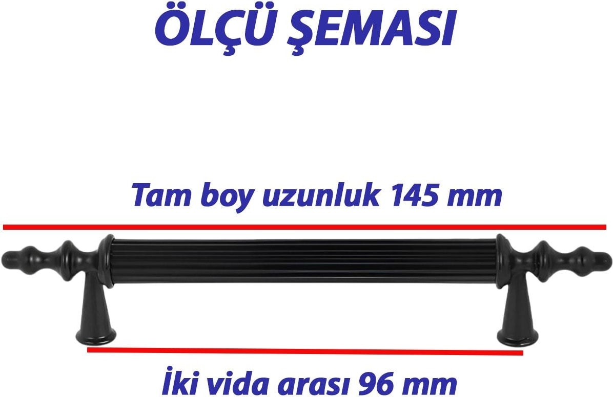 16 Adet Sert Plastik Polavit Siyah 96 mm Mobilya Mutfak Çekmece Dolap Dolabı Kulpu Kulbu Kulpları