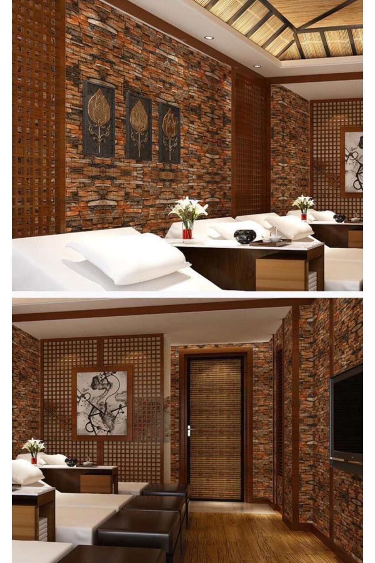 10 Adet 70X77CM Kendinden Yapışkanlı Oda Salon Ofis Kahverengi Duvar Kağıdı Paneli Nw47