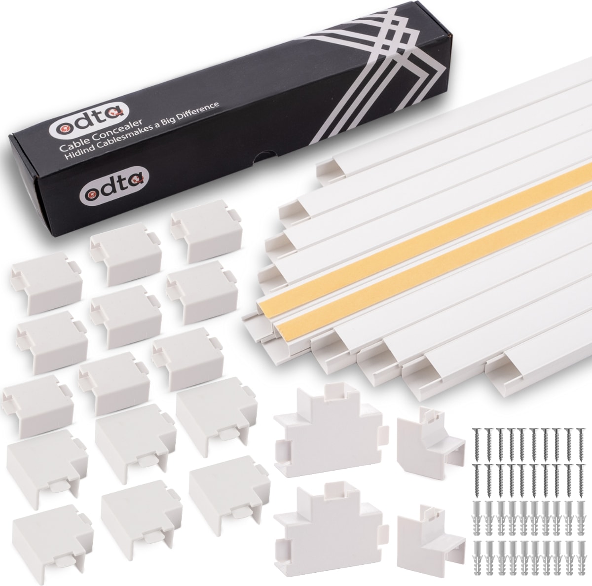 Kablo Kanalı Seti | 4m (10 Adet x 40CM) Kedinden Yapışkanlı 19 Ek Parçalı Kablo Gizleyici | 25X16MM
