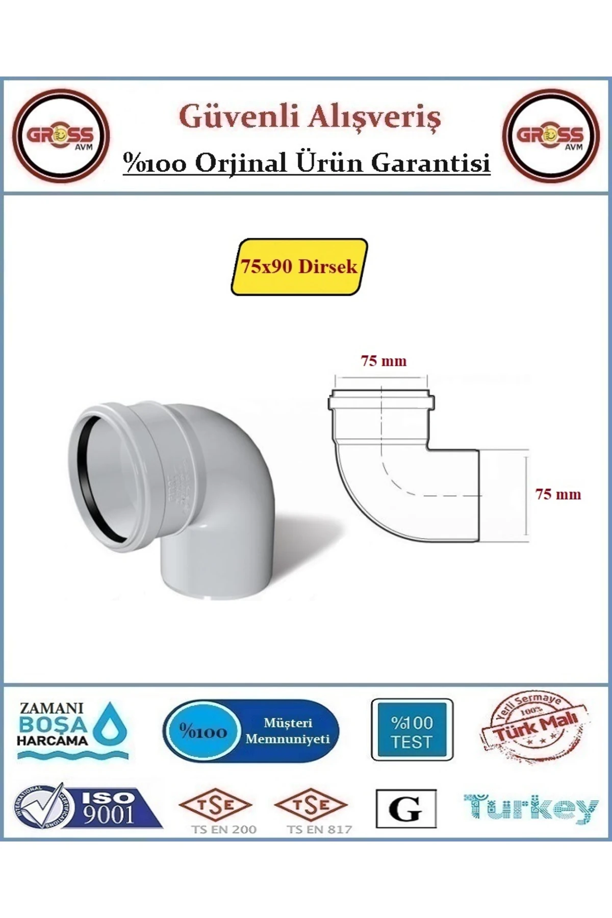 Pvc 90 Derece Dirsek - 75mm