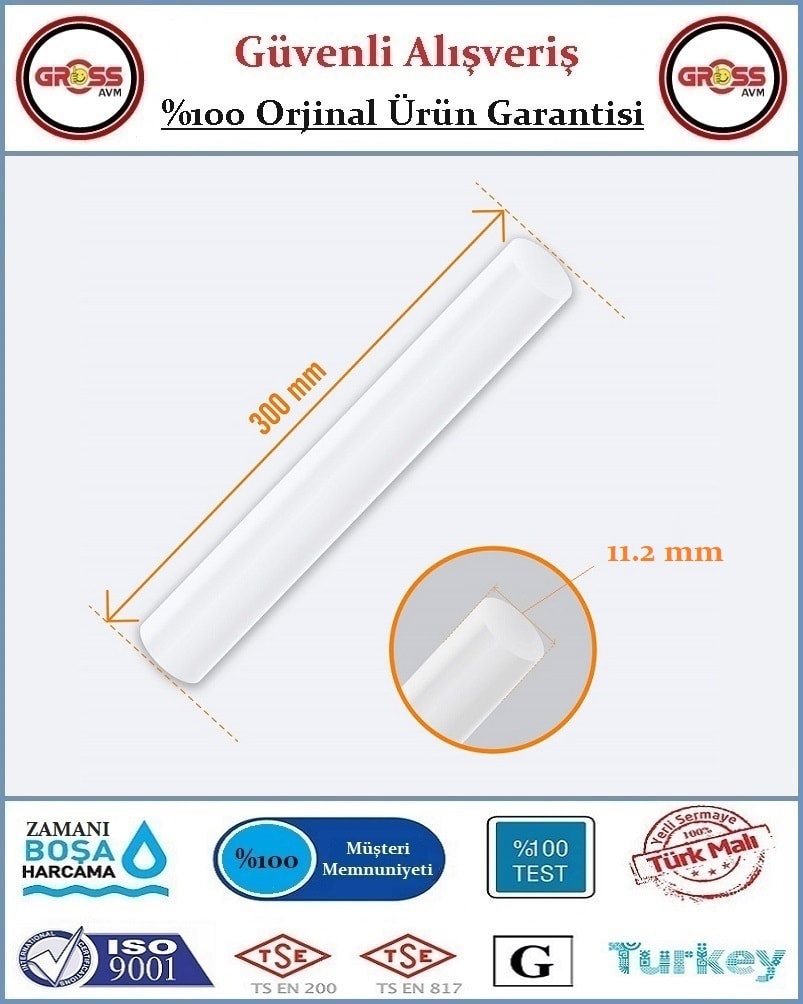 Çubuk Mum Silikon Şeffaf - 11.2X300MM Kalın - 10 Adet