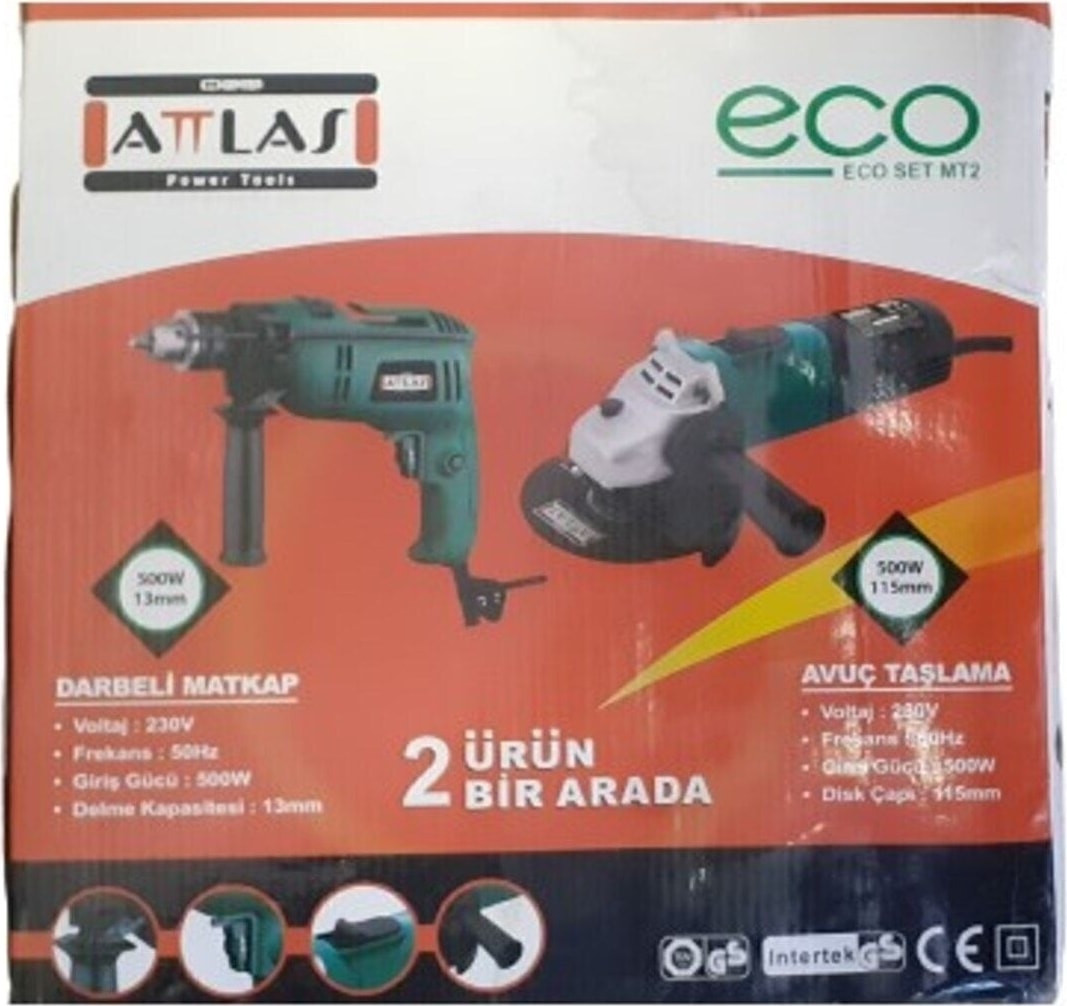 2 Yıl Eco Set Mt2 (Matkap+Taşlama) Eco S 500 500 Watt Kablolu Darbesiz