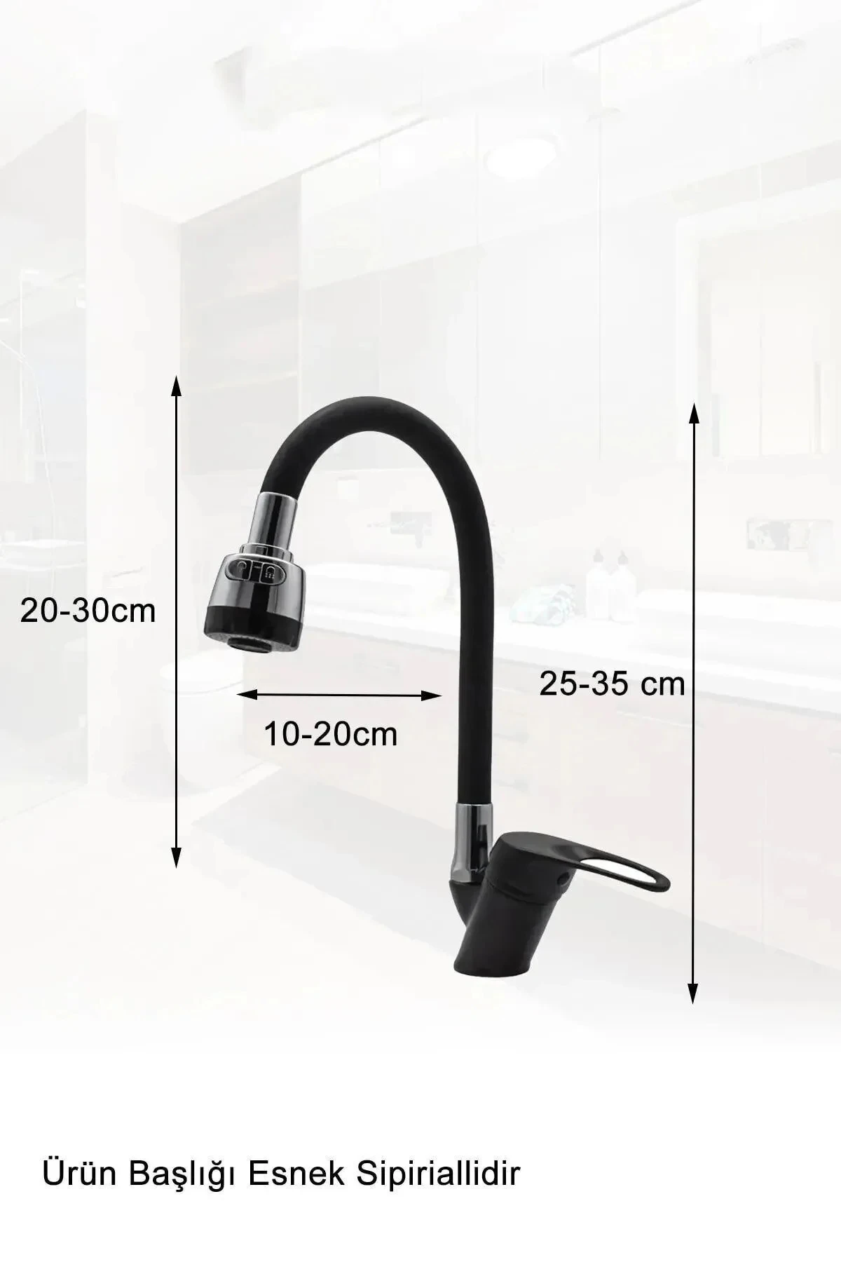 Teginyapımarket Robot Siyah Spiralli Tepe Yağmurlama Duş Seti Mutfak Banyo Lavabo Batarya Musluk Set