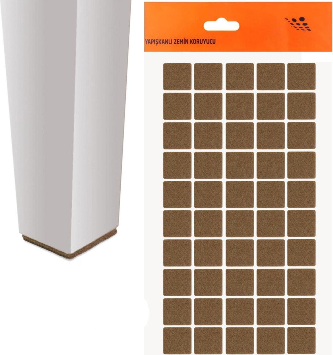 (50'li Paket) Masa Sandalye Parke Zemin Koruyucu Keçe Yapışkanlı Kare 20X20 mm