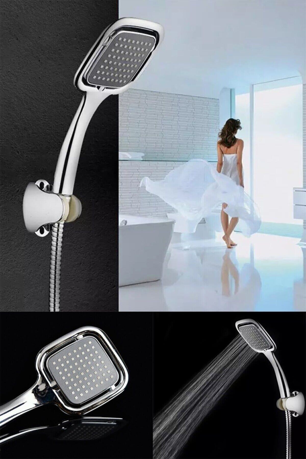 Siyah Kare Banyo Duş Seti Hortum Mafsal Ve Başlık Set