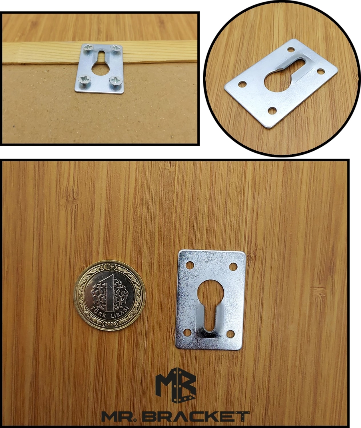 10 Ad. Gizli Çerçeve Askısı Büyük - Metal Tablo Askı Aparatı - Vidalı Fotoğraf Resim Asma Kancası