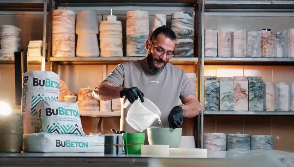 2 Parça Beton Çöp Kovası Banyo Mutfak Tuvalet Wc 18 Cm 4 Litre Kapaklı Kutu