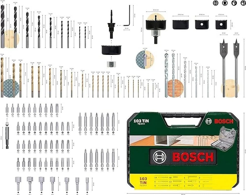 BOSCH V-Line Matkap & Vidalama Karışık Aksesuar Seti 103 Parça - 2607017367