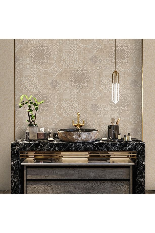 Dante 1409-4 Geometric Damask Desen Duvar Kağıdı (gri)