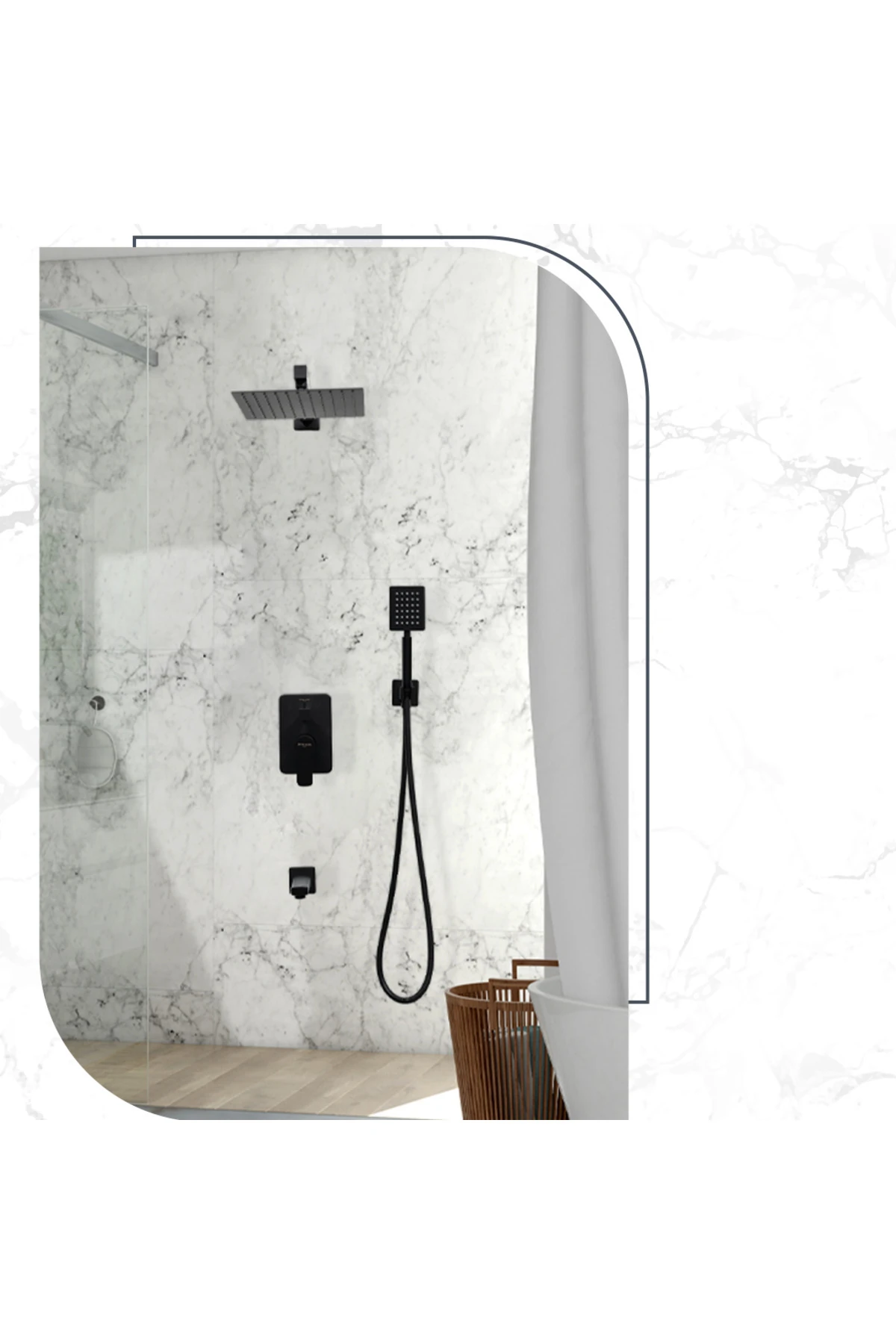 Ankastre Kare Duş Seti Siyah – Yağmur Başlıklı Duş Sistemi