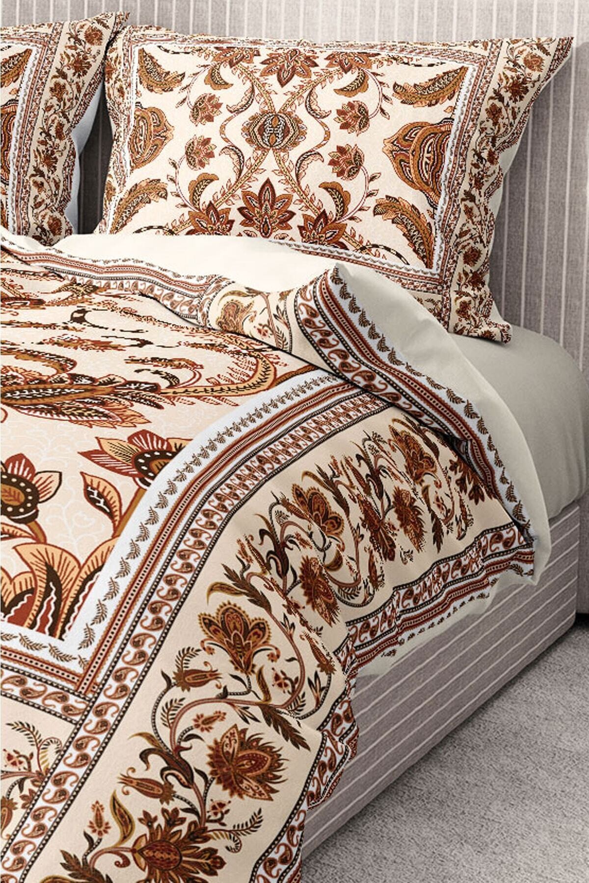 %100 Pamuk Saten Nevresim Takımı Lastikli Çarşaf Deluxe Çift Kişilik 3d Damask