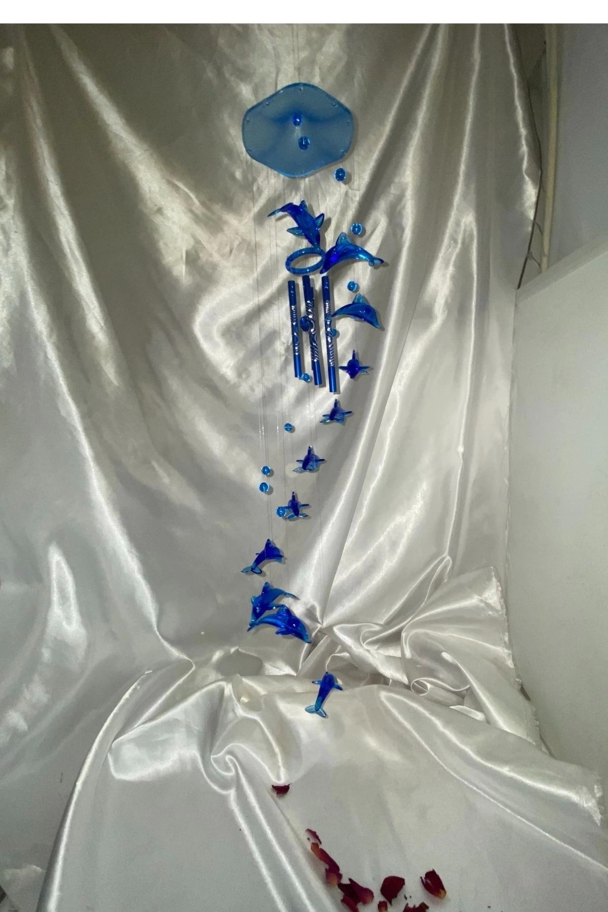 Deprem Çanı Rüzgar Zili Feng Shui Koruyucu Metal Borulu  Mavi Yunus El İşi