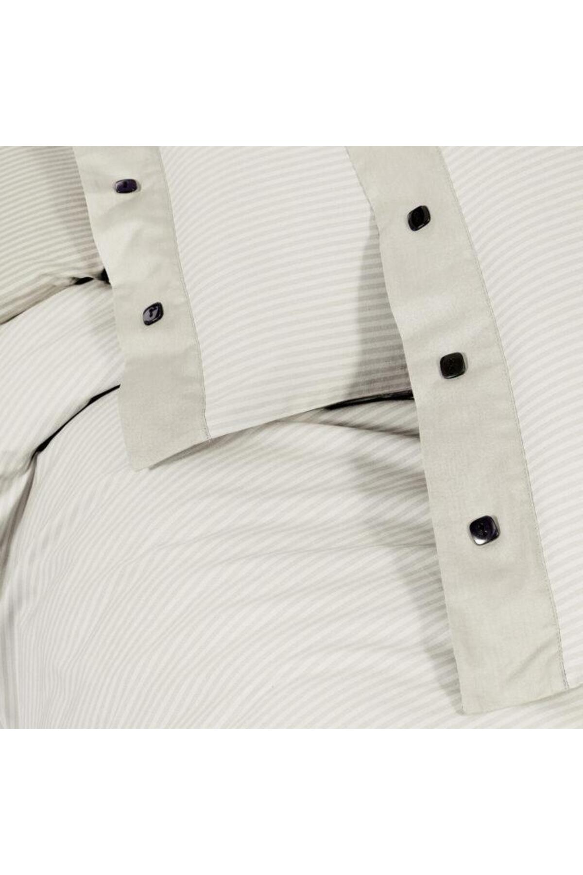 Fancy Stripe King Size Pamuk Nevresim Takımı Ekru
