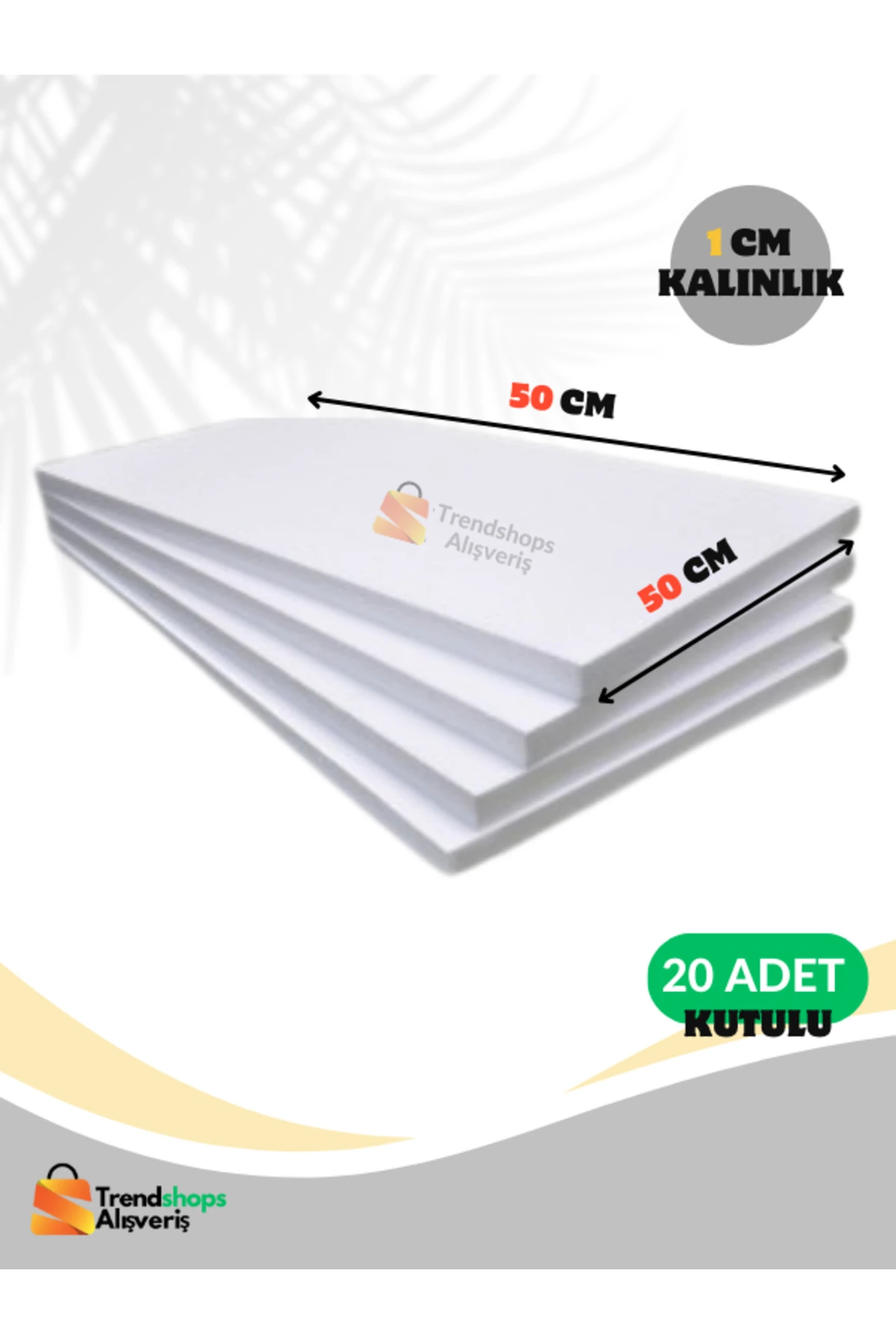 TSA-(20 ADET) 1CM 50X50CM Eps Strafor Köpük Isı Yalıtım Levhası 22 Dns