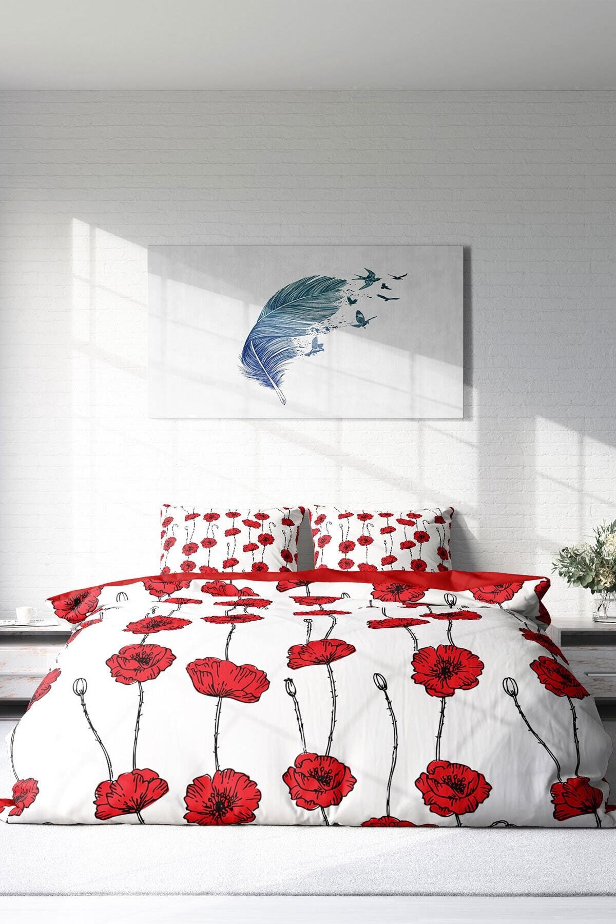 Kıng Sıze Gül Goncası 3d Pamuk Saten Çift Kişilik Nevresim Takımı 220x240cm