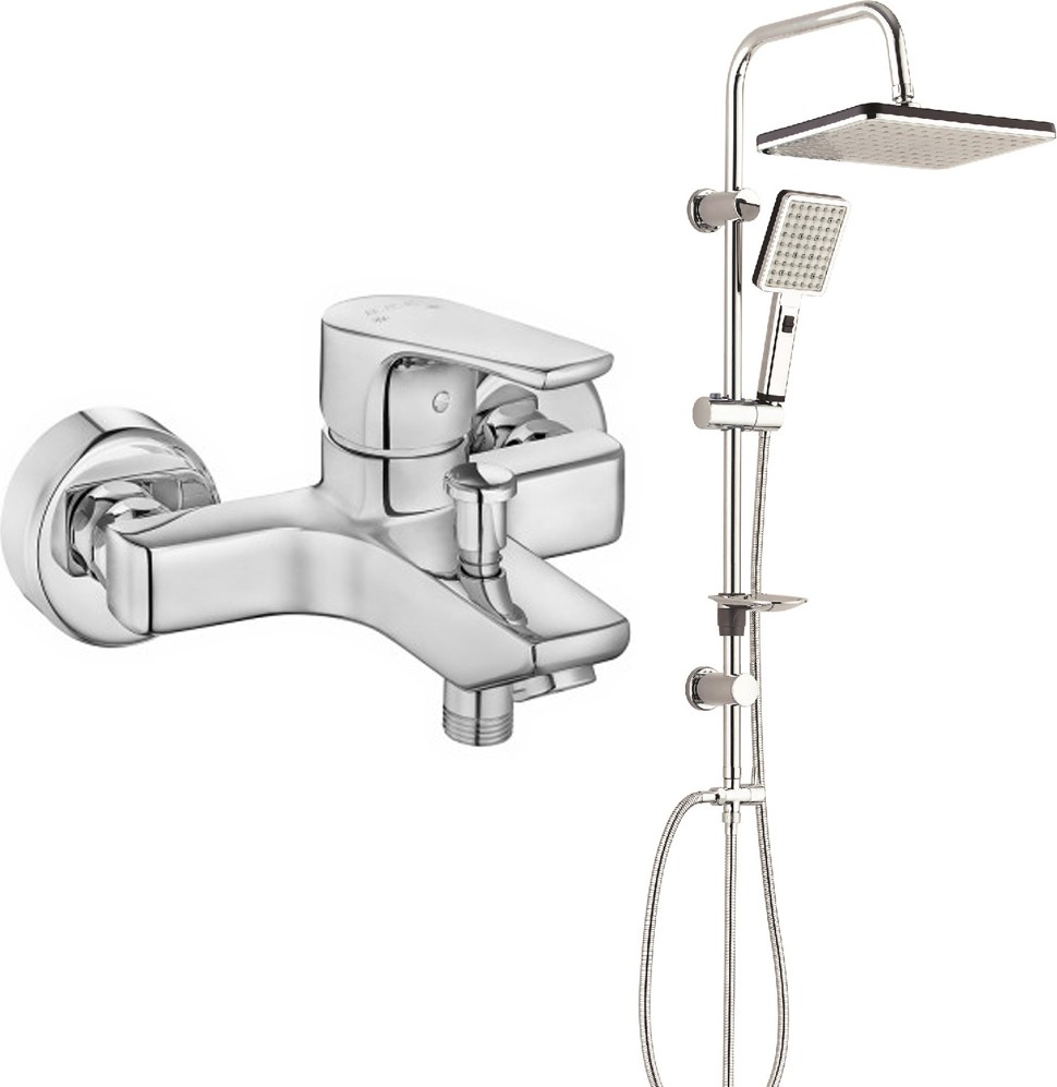 Eca Niobe Banyo Bataryası + T-May Banyo Sümbül Kare Tepe Duş Takımı Seti Krom Paslanmaz