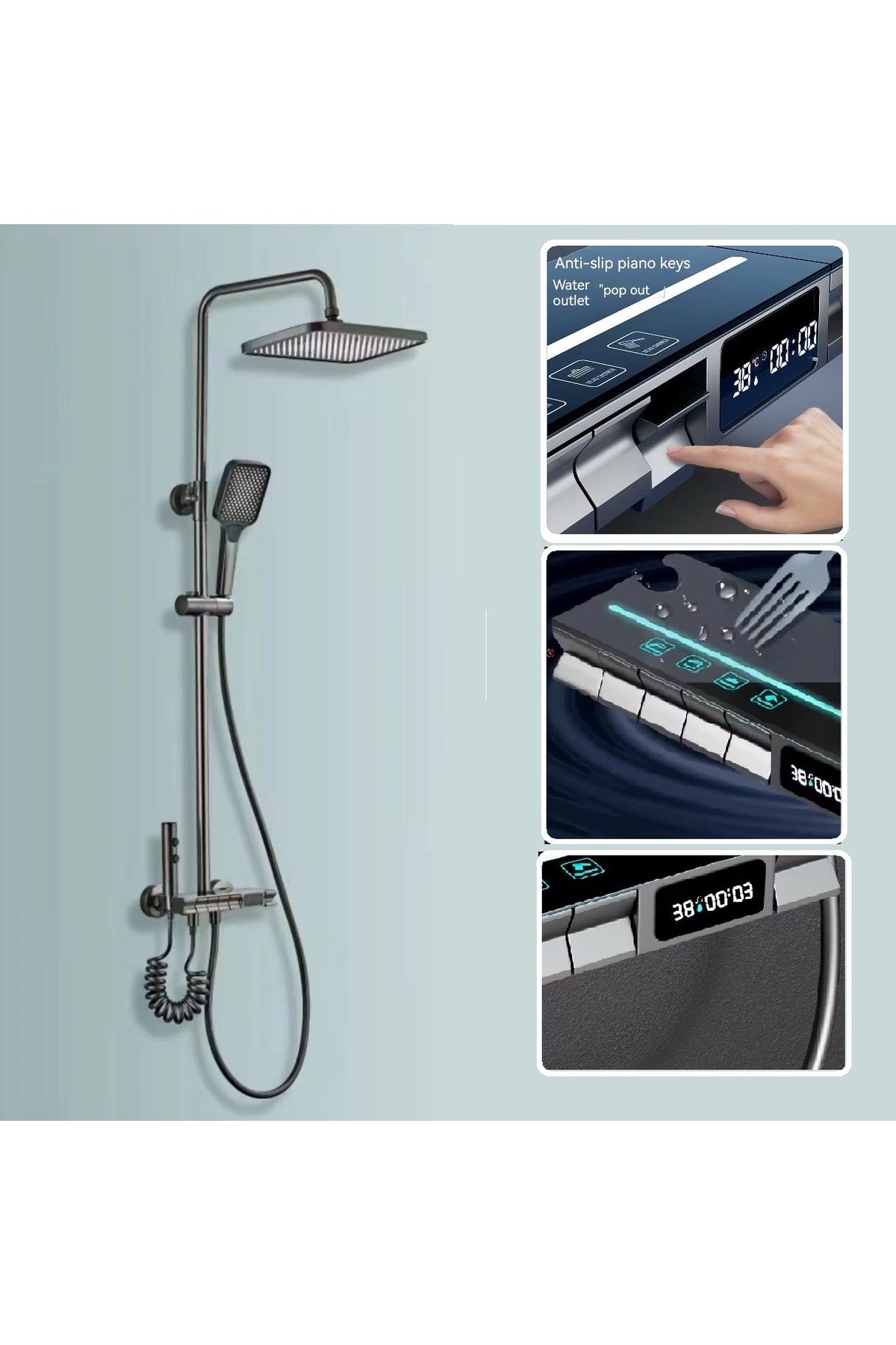 ANTRESİT DIJITAL EKRAN  PİYANO FONKSİYONEL AKILLI DUŞ SİSTEM BANYO BATARYA ROBOT YAĞMURLAM AMBİYANS