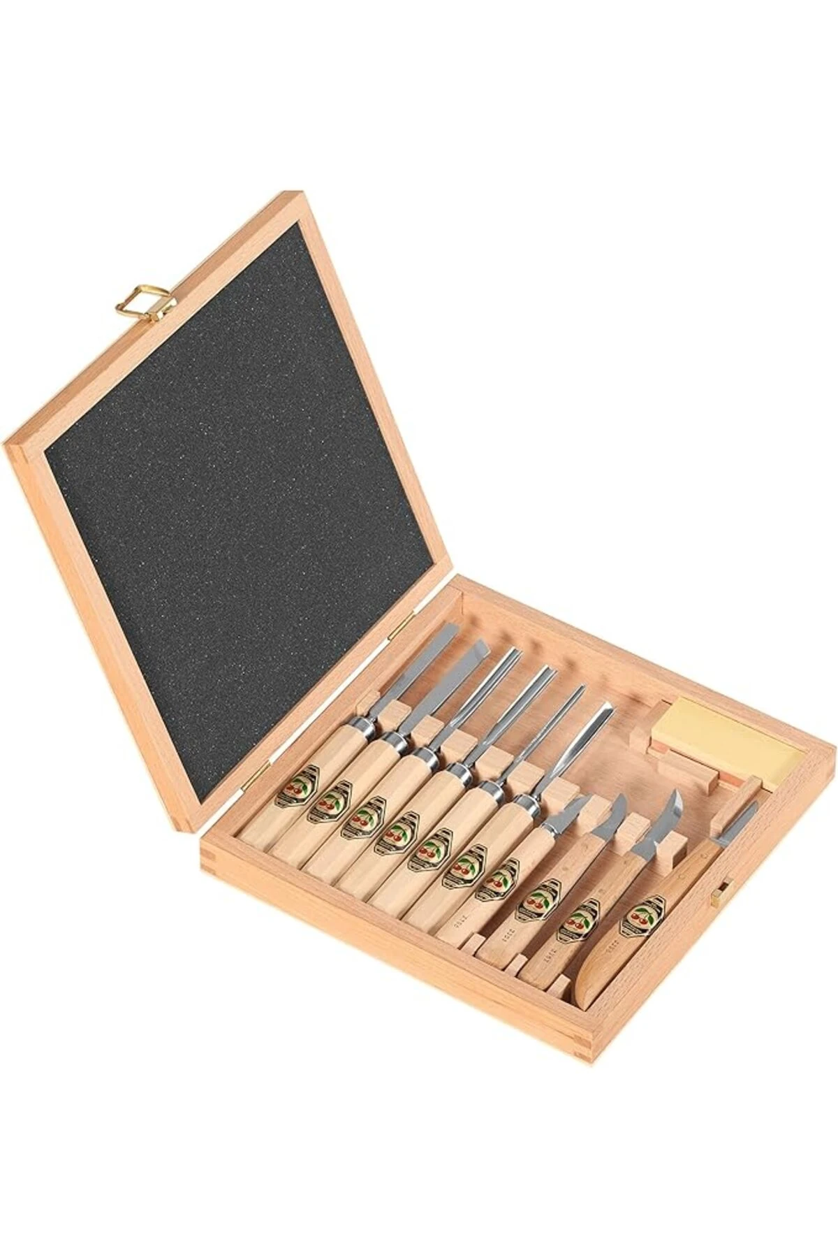 Werkzeuge 3441000 | Ahşap Kutuda Çentikli Oyma Seti, 11 Parça, Bileme Taşı Dahil