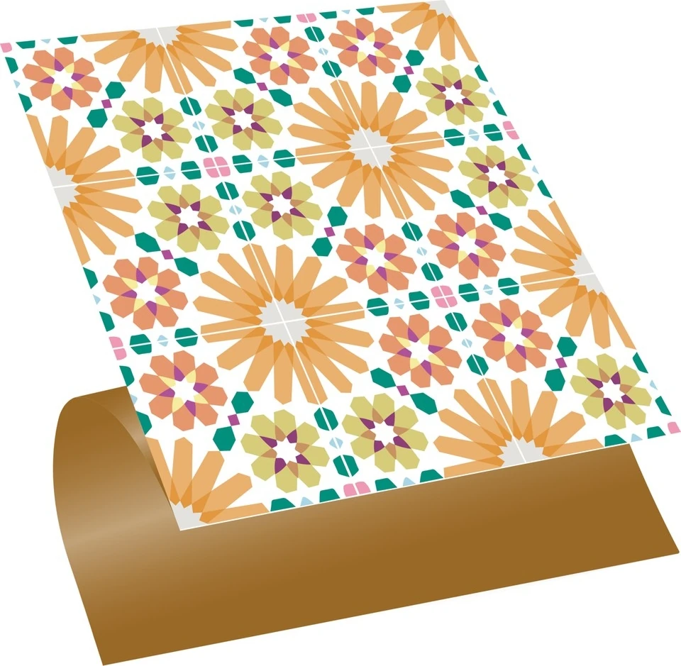 Kendinden Yapışkanlı Turuncu Çiçek Bahçesi Desenli Pvc Karo 30X30 cm (33 Adet) 3m2