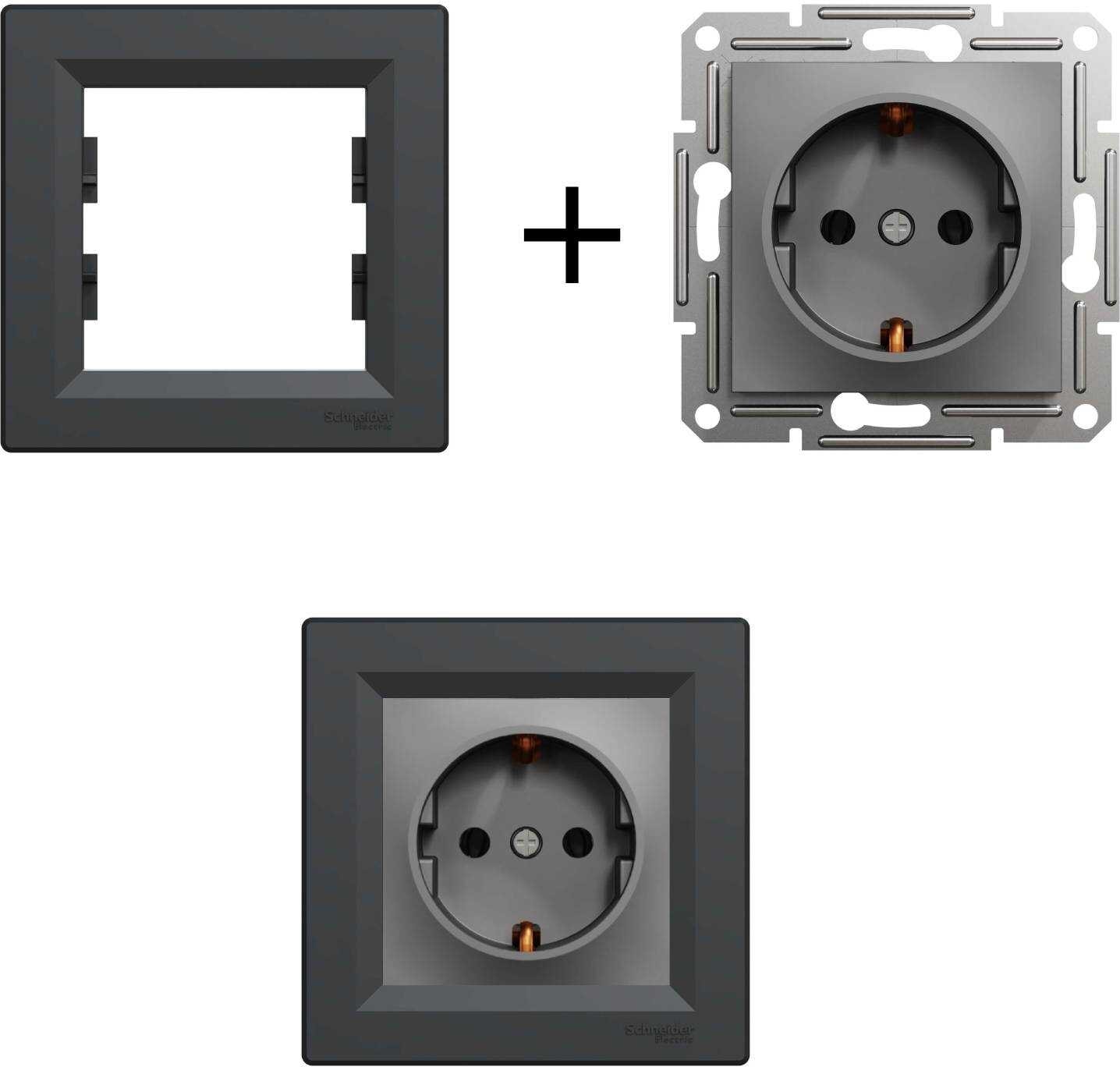 EPH2900171-1 Schneider Asfora – Topraklı Priz, 16A – Antrasit - Çerçeveli