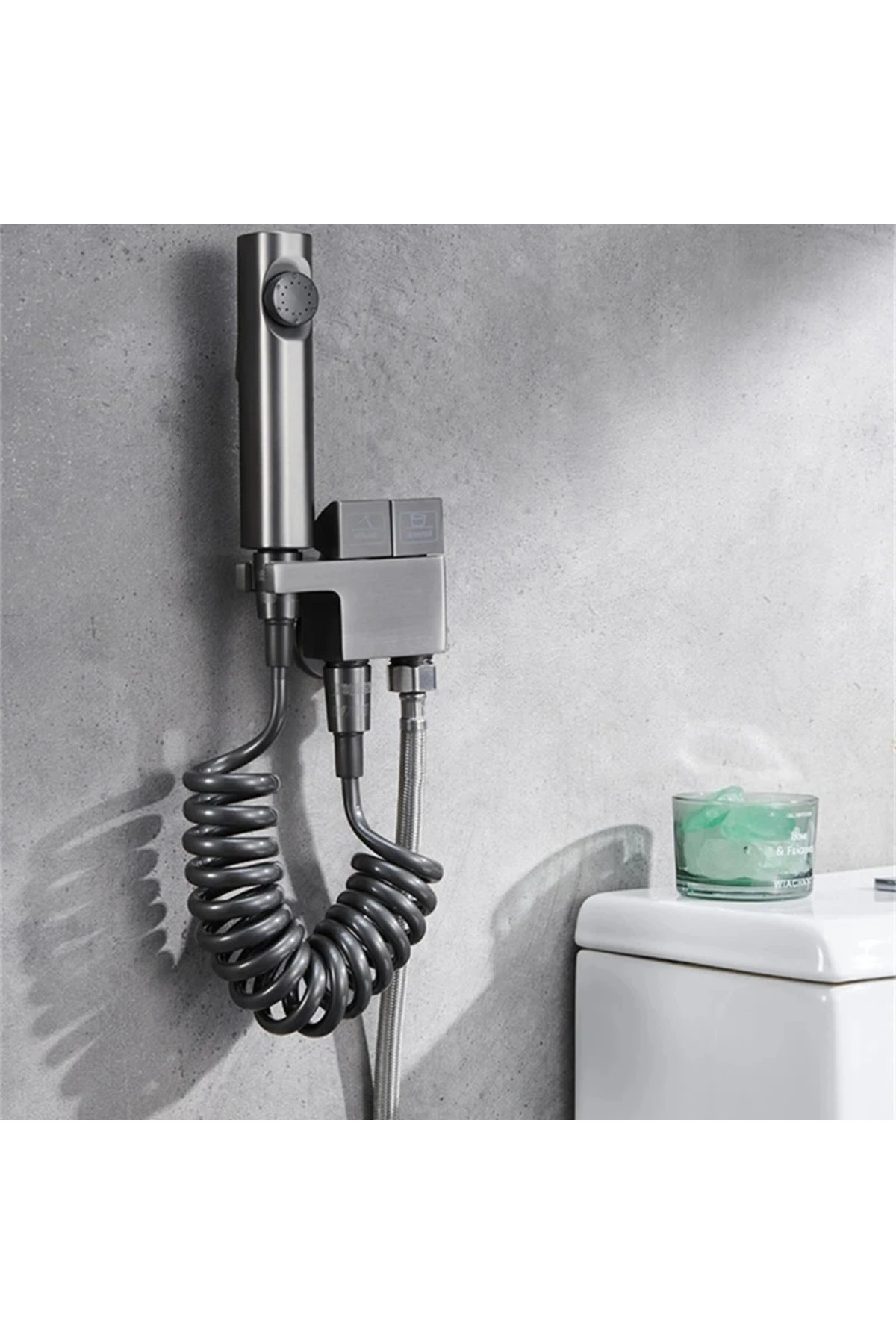 Banyo Bide Basınçlı Püskürtücü Taharet Musluğu Klozet Hortumu Antrasit Renk İthal 7 Yıl Garantili
