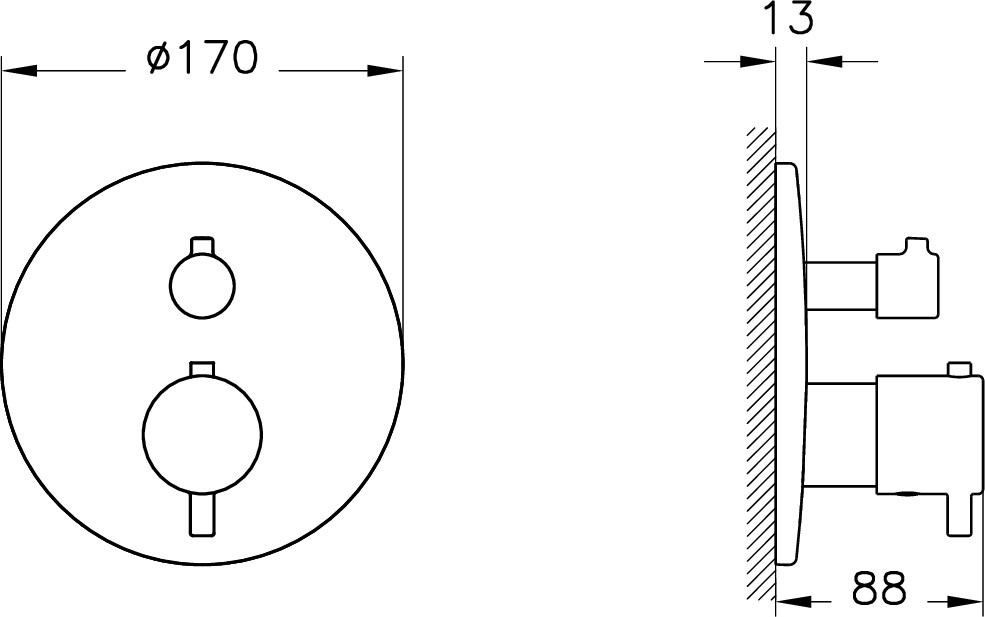 Root Round A43258 Ankastre Termostatik Banyo Bataryası, Krom