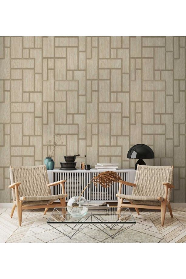 Roka/ Açık Krem Geometrik Desen Duvar Kağıdı 23108-3