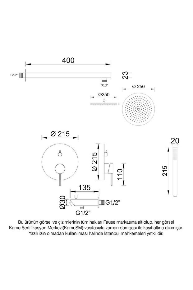 Ankastre Duş Seti Adonis Siyah Fau103-b