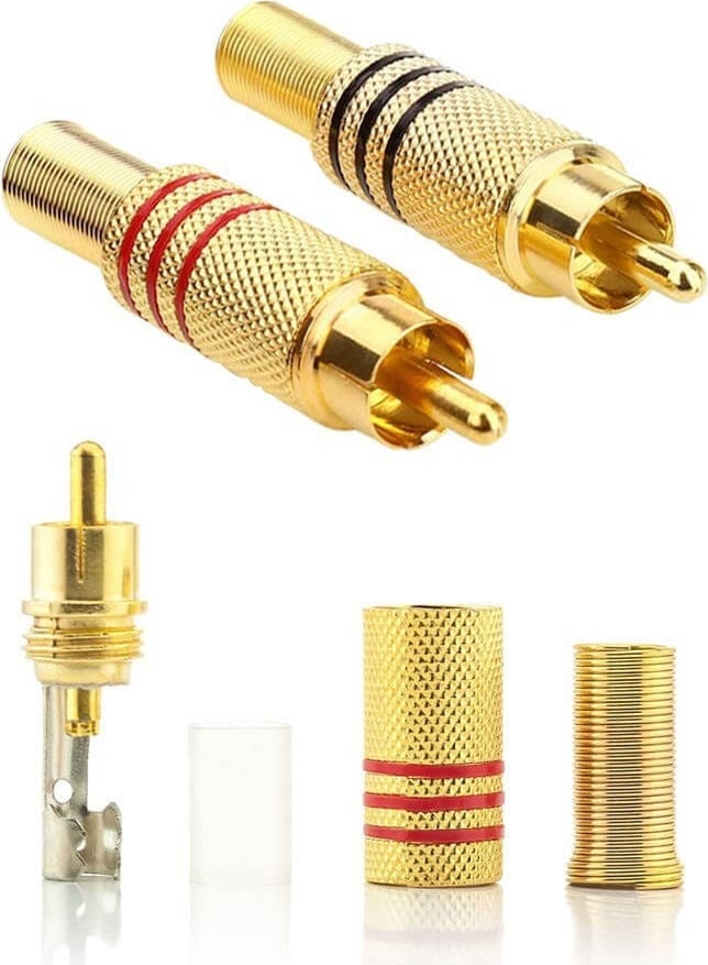 10 Adet - Rca Erkek Tos Jak Fiş Metal Yaylı - Rca Erkek Gold Konnektör