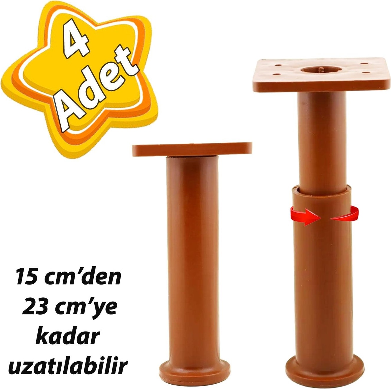 4 Adet Modül Ayarlanabilir Destek Ayağı 15 x 23 cm Kahverengi Ayak Mobilya Kanepe Baza Koltuk Ünite Ayakları