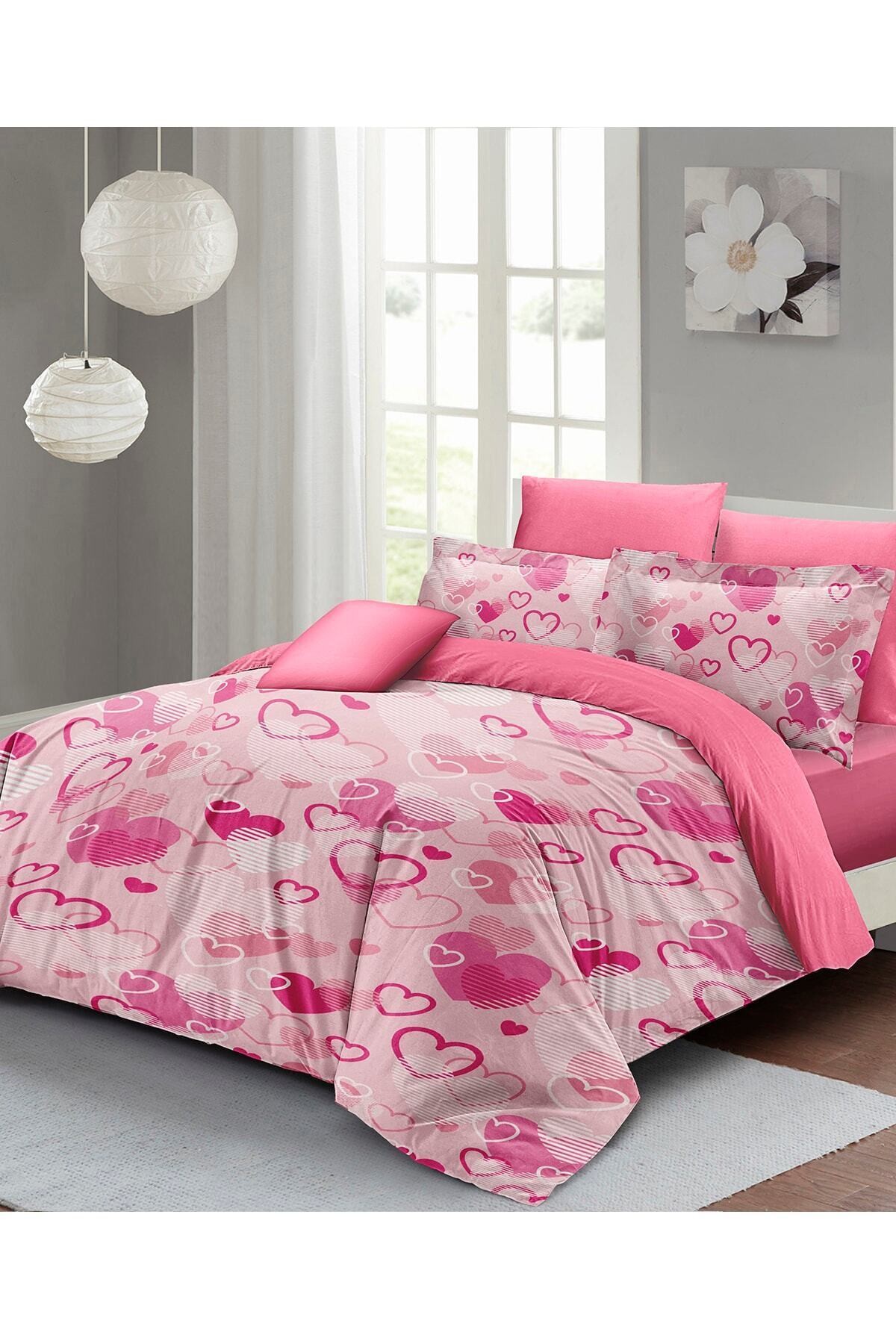 Kıng Sıze Sevgililer Günü Çift Kişilik Nevresim Takımı%100 Pamuk Saten Stay Pınk 220x240cm