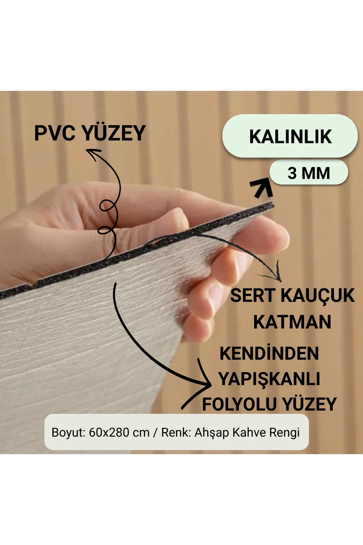 60x280 cm Kendinden Yapışkanlı Ahşap Görünümlü Akustik Duvar Paneli -