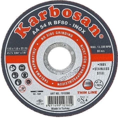 KARBOSAN Inox Paslanmaz Çelik Metal Kesici Taş 115X1.0-300 Adet-1 Koli