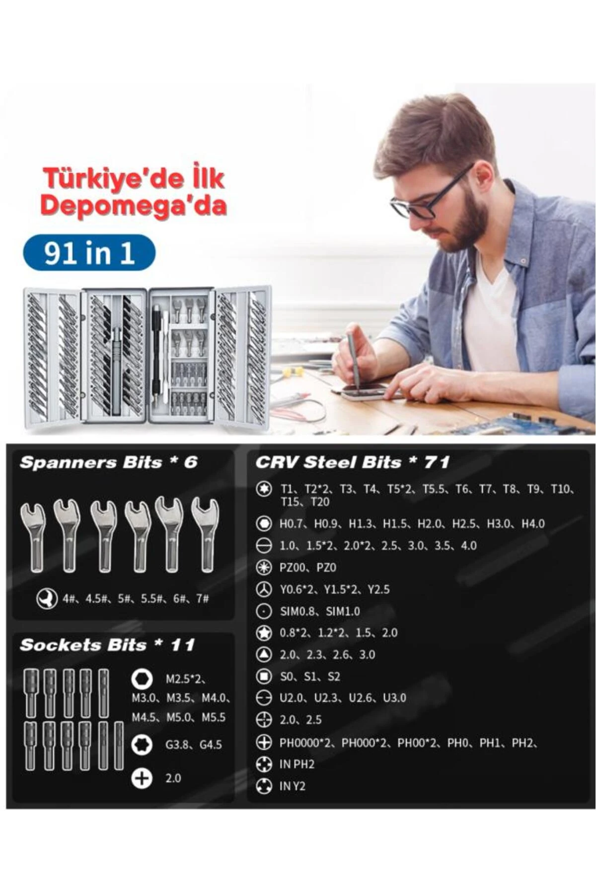 91 Parça Bilgisayar Gözlük Saat Telefon Elektronik Tamir Tornavida Seti Özel Katlanır Kutulu