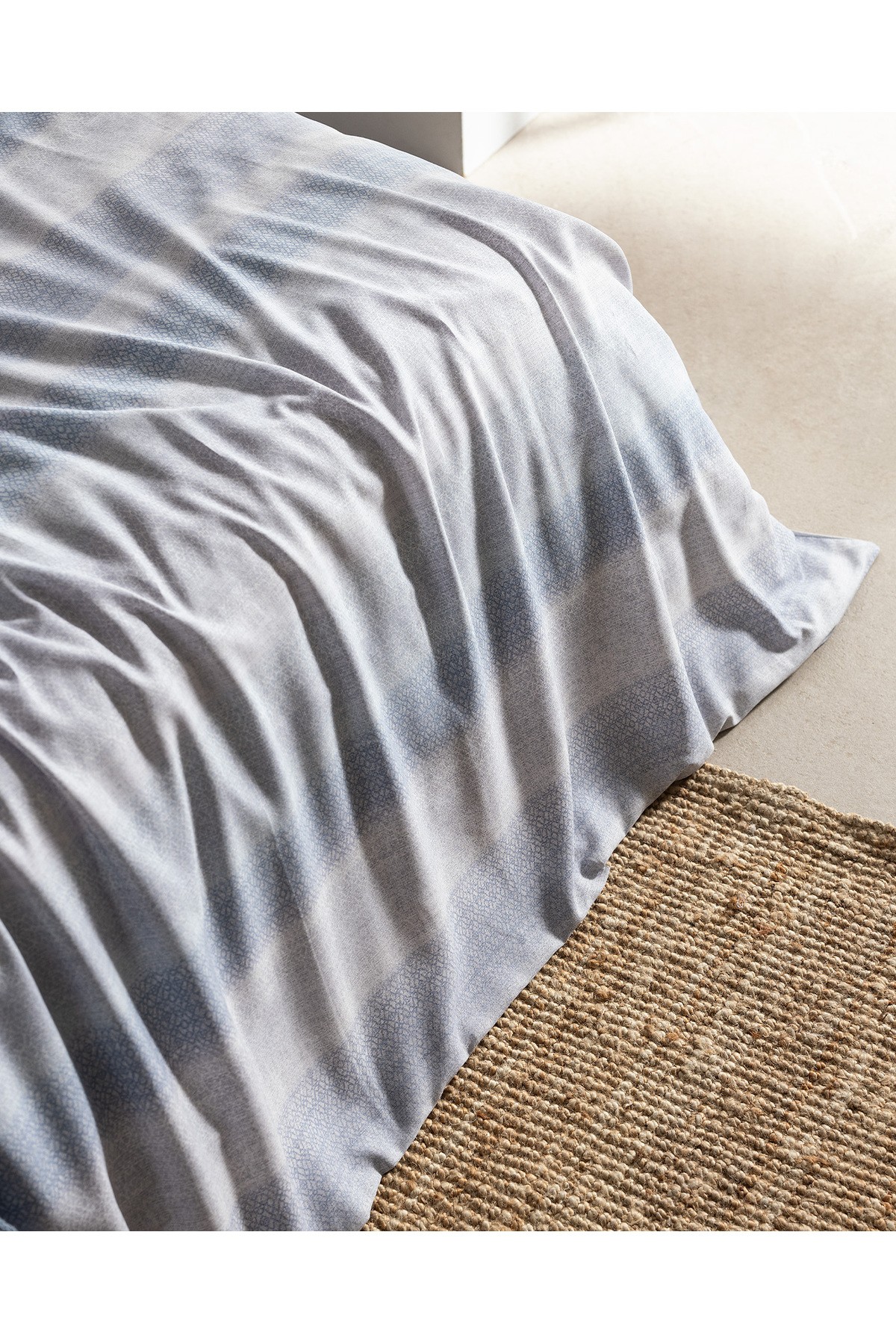 Candide King Size %100 Pamuk  Crep Baskılı Nevresim Takımı - Mavi