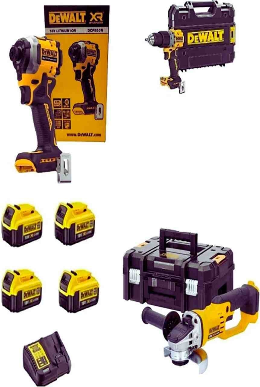 DEWALT DCF850NT+DCD805NT+DCG412NT+ 4 Adet 4 Ah Akü + Dolum Cihazı