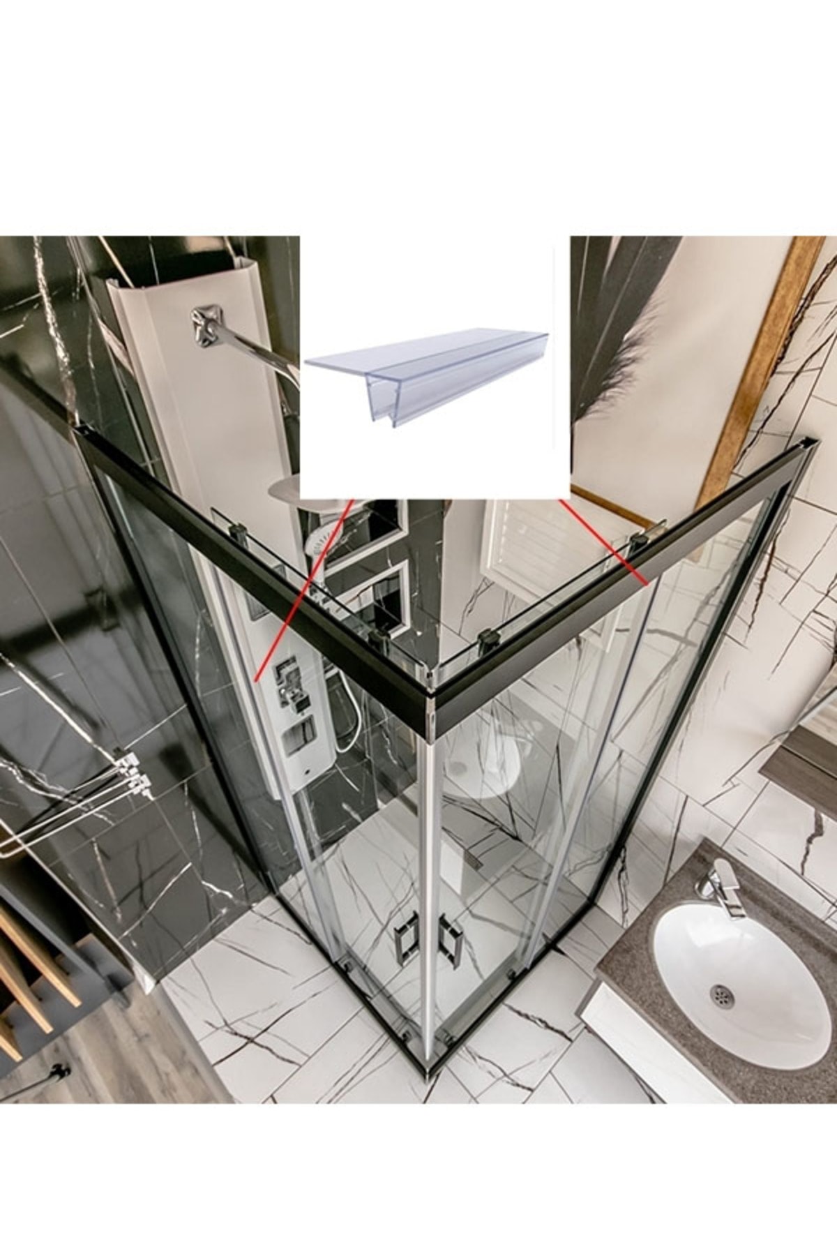 Fitili Temper Cam 4mm, 5mm Ve 6mm Uyumlu Duşakabin Mıknatıslı Suluk