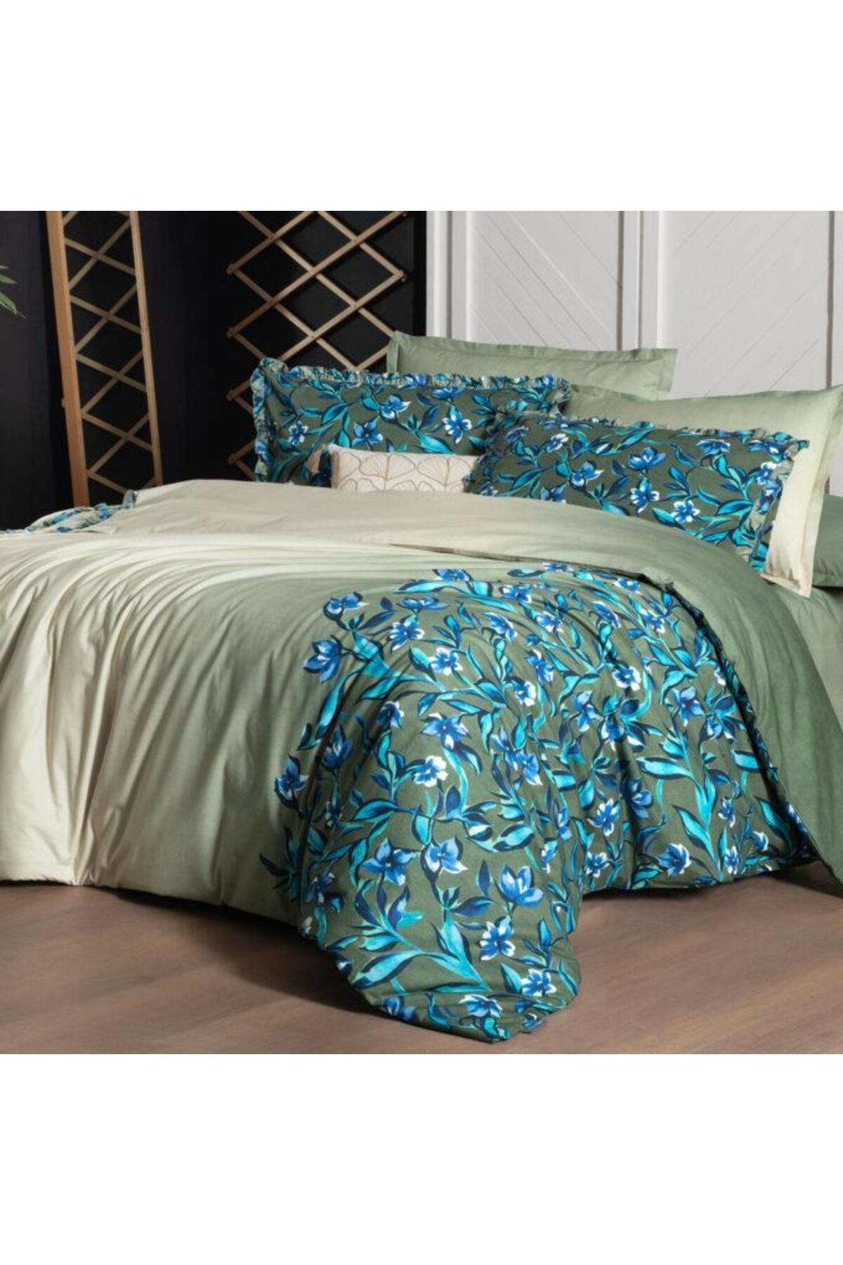 Ayder King Size %100 Pamuk Çift Taraflı Nevresim Takımı Yeşil